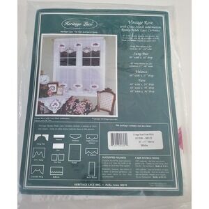 Heritage Lace Curtains Vintage Rose Cross Stitch Valance 60x17" White NOS SEALED